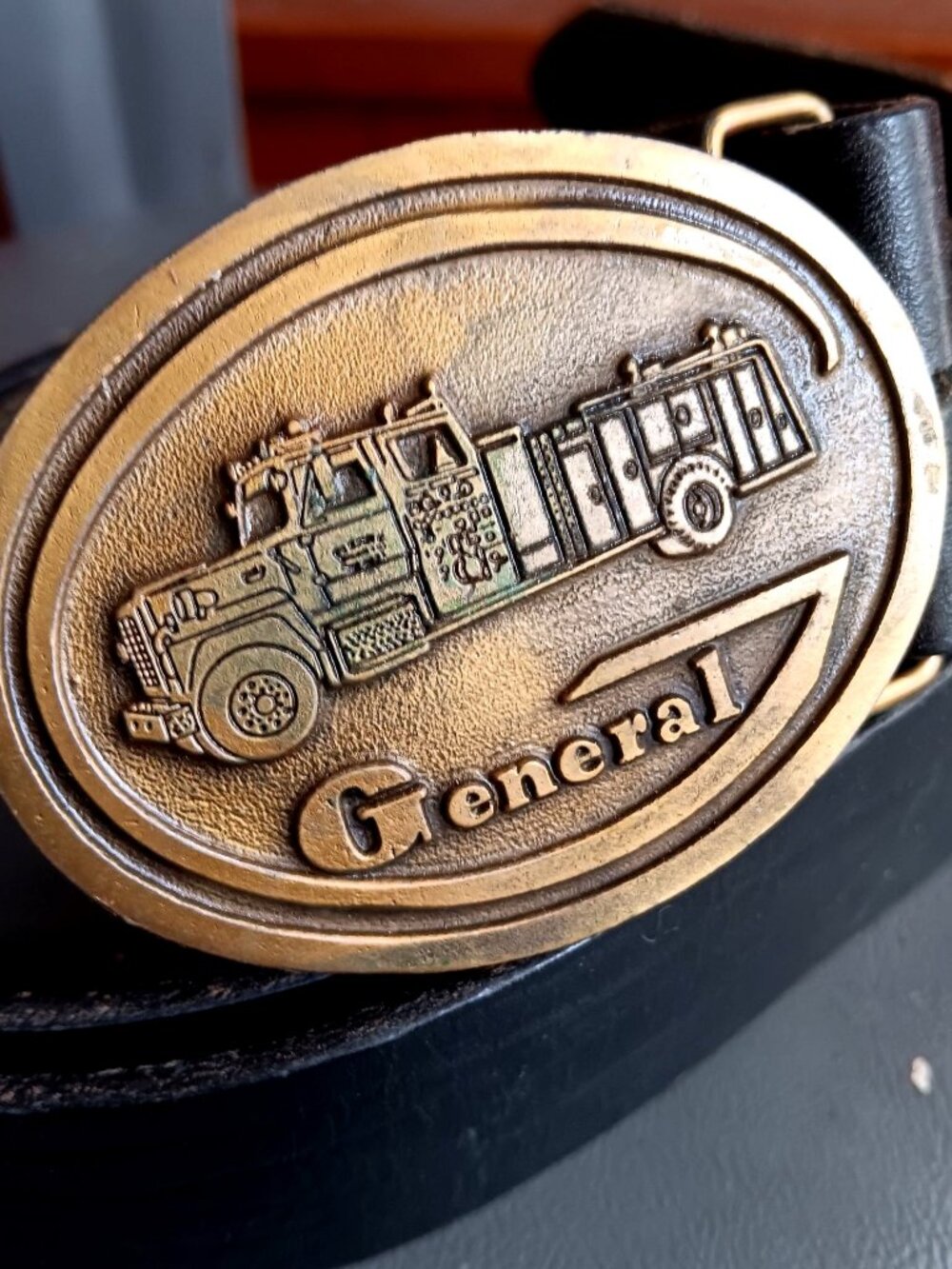 True Vintage Belt 36 Men's Medium General Fire Truck Buckle Trucker Fireman